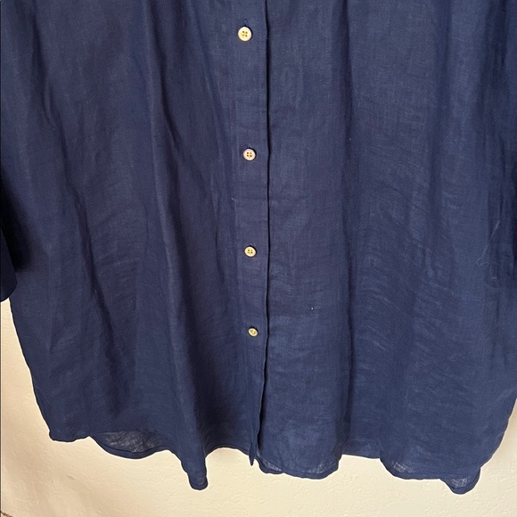 Ralph Lauren navy blue linen button down tunic top - Picture 4 of 8